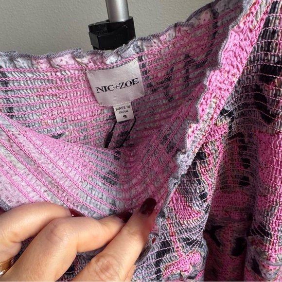 NIC + ZOE Petal Patch Floral Woven Square Neck Elbow Sleeve Ruffle Midi Dress - Picture 4 of 10